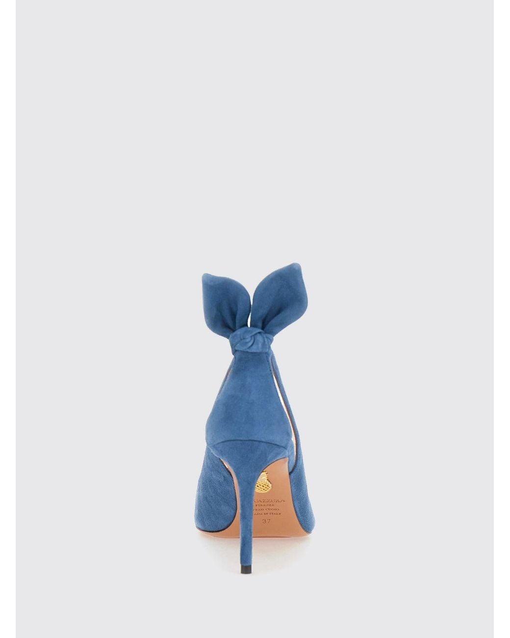 Aquazzura Blue Bow Tie Suede Pumps With Stiletto Heel And Knot Detail