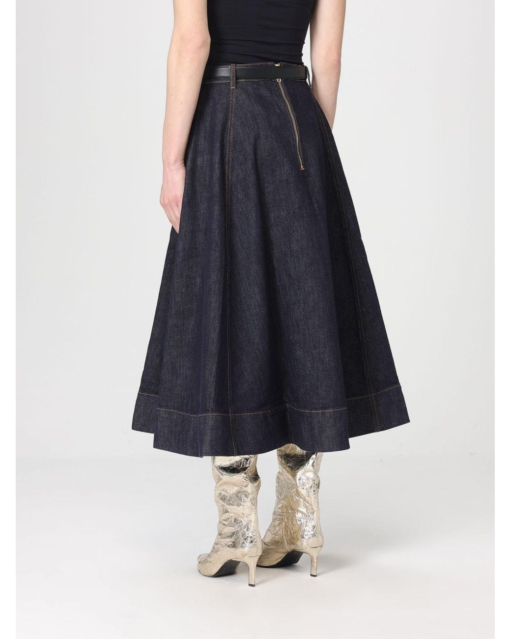 Self-Portrait Blue Midi Denim Skirt