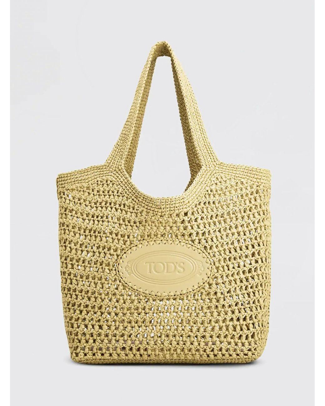 Tod's Metallic Crochet Raffia Shopping Bag