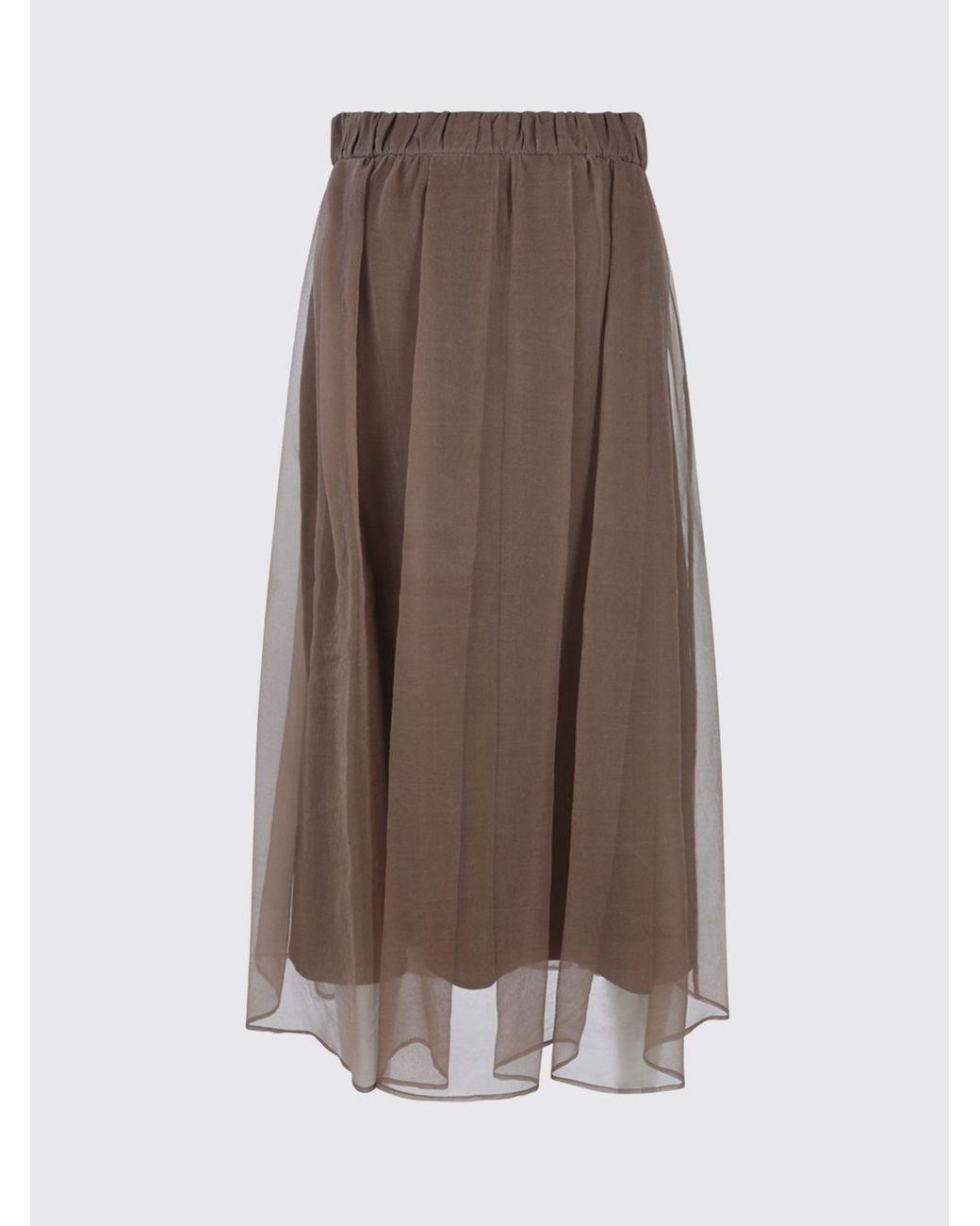 Brunello Cucinelli Brown High-Waisted Silk Full Midi Skirt