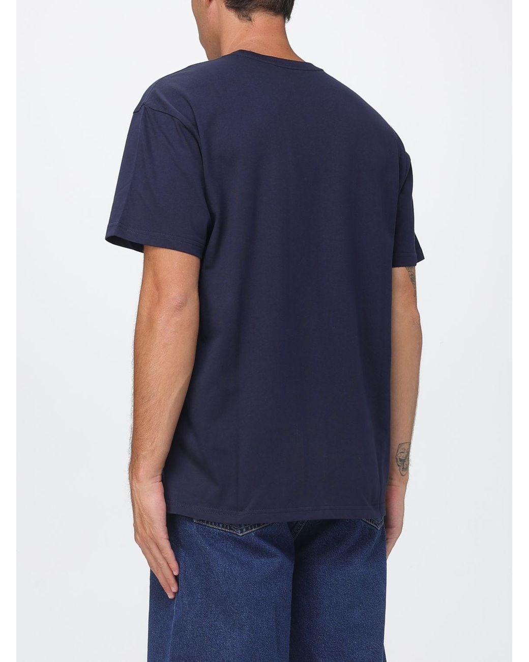 Carhartt Blue Cotton T-Shirt With Embroidered Logo And Dropped Shoulders for men