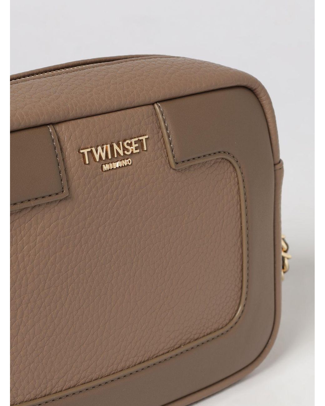 Twinset Brown Small Rectangular Crossbody Bag With Metallic Logo And Chain Strap
