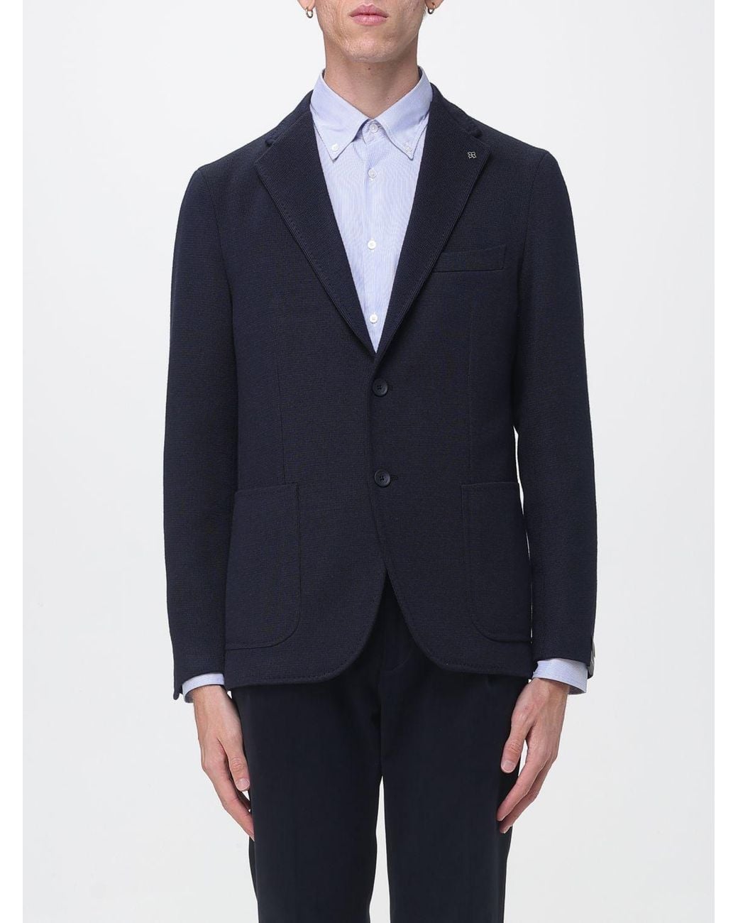 Tagliatore Blue Slim Fit Single-Breasted Cotton Blazer With Patch Pockets for men