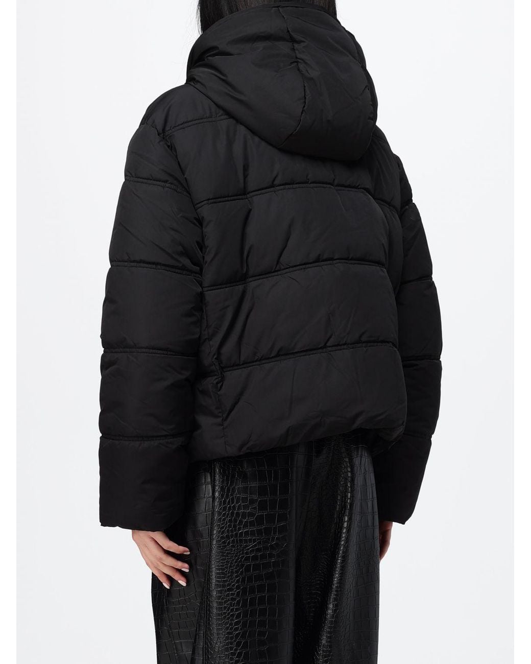 DISCLAIMER Black Quilted Short Puffer Jacket With Hood And Funnel Neck