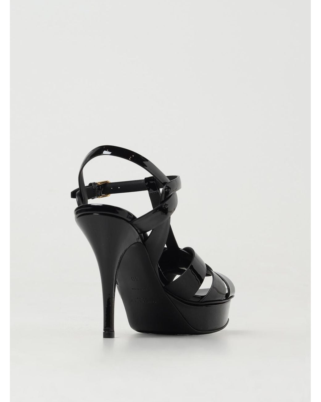 Saint Laurent Black Elegant Platform Sandals With High Heel And Ankle Strap Closure