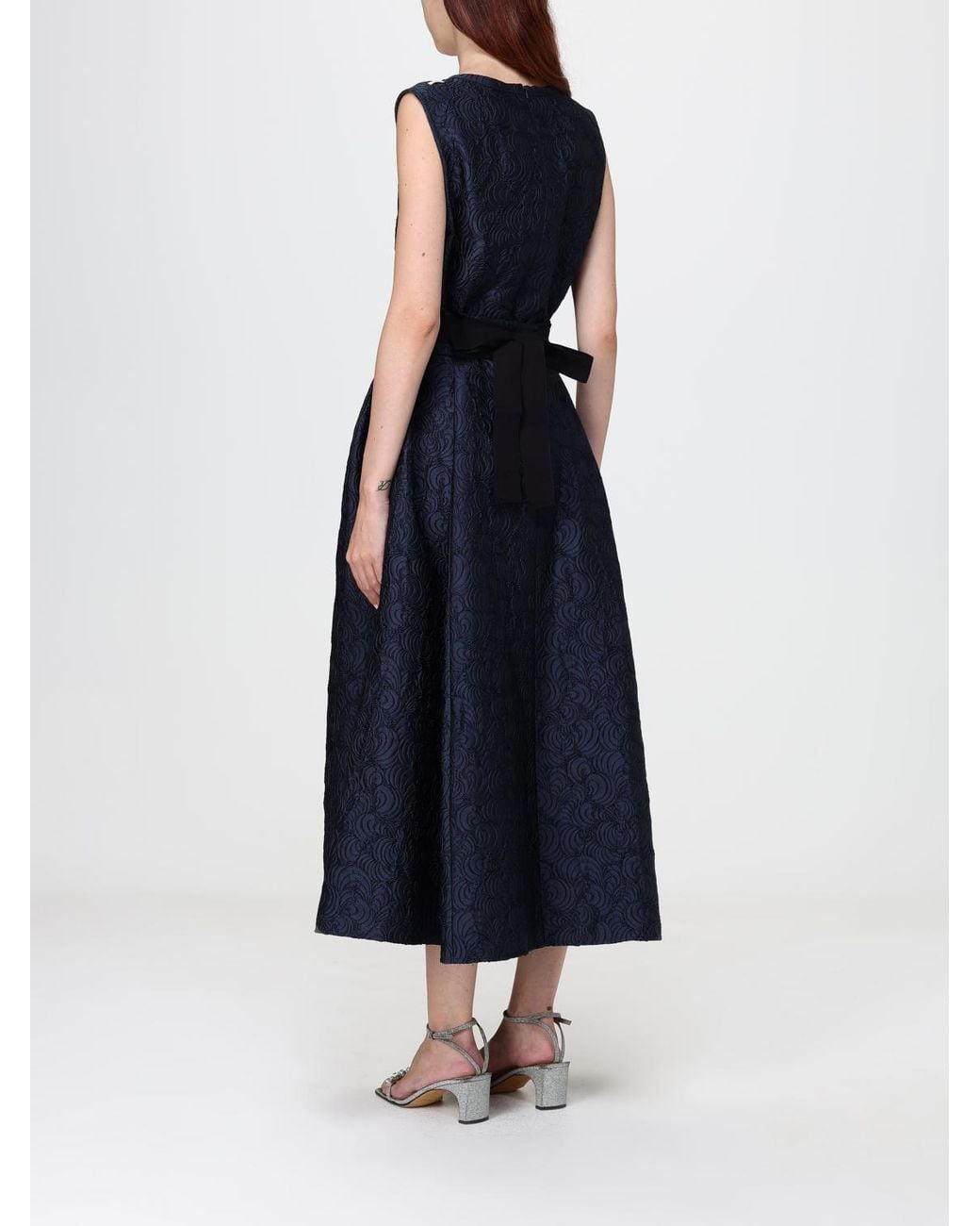Max Mara Blue Abstract Jacquard A-Line Midi Dress For Ceremonies