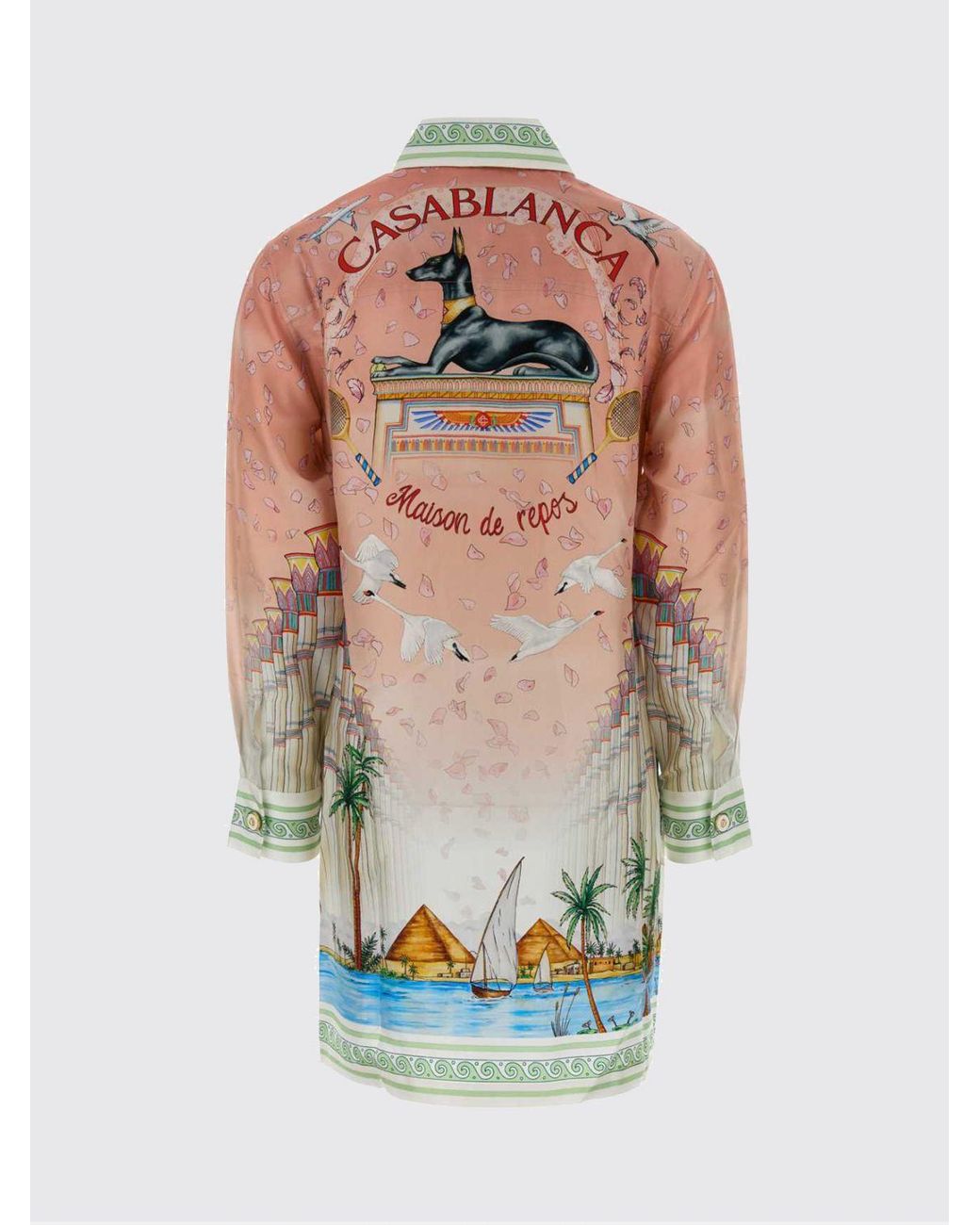 Casablanca Multicolor Long-Sleeved Silk Mini Shirtdress With Tropical Floral Print