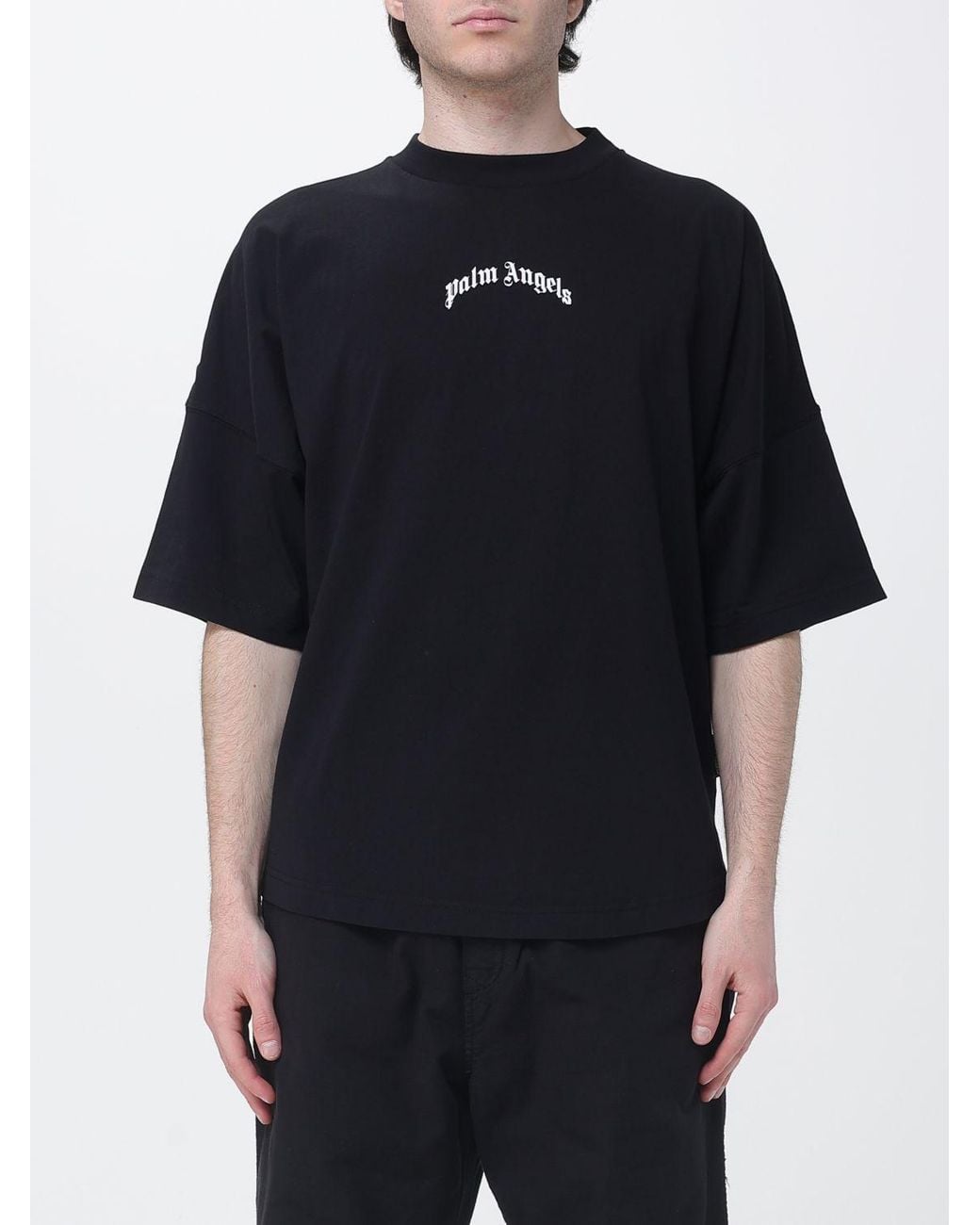 Palm Angels Black Cotton T-Shirt With Logo for men