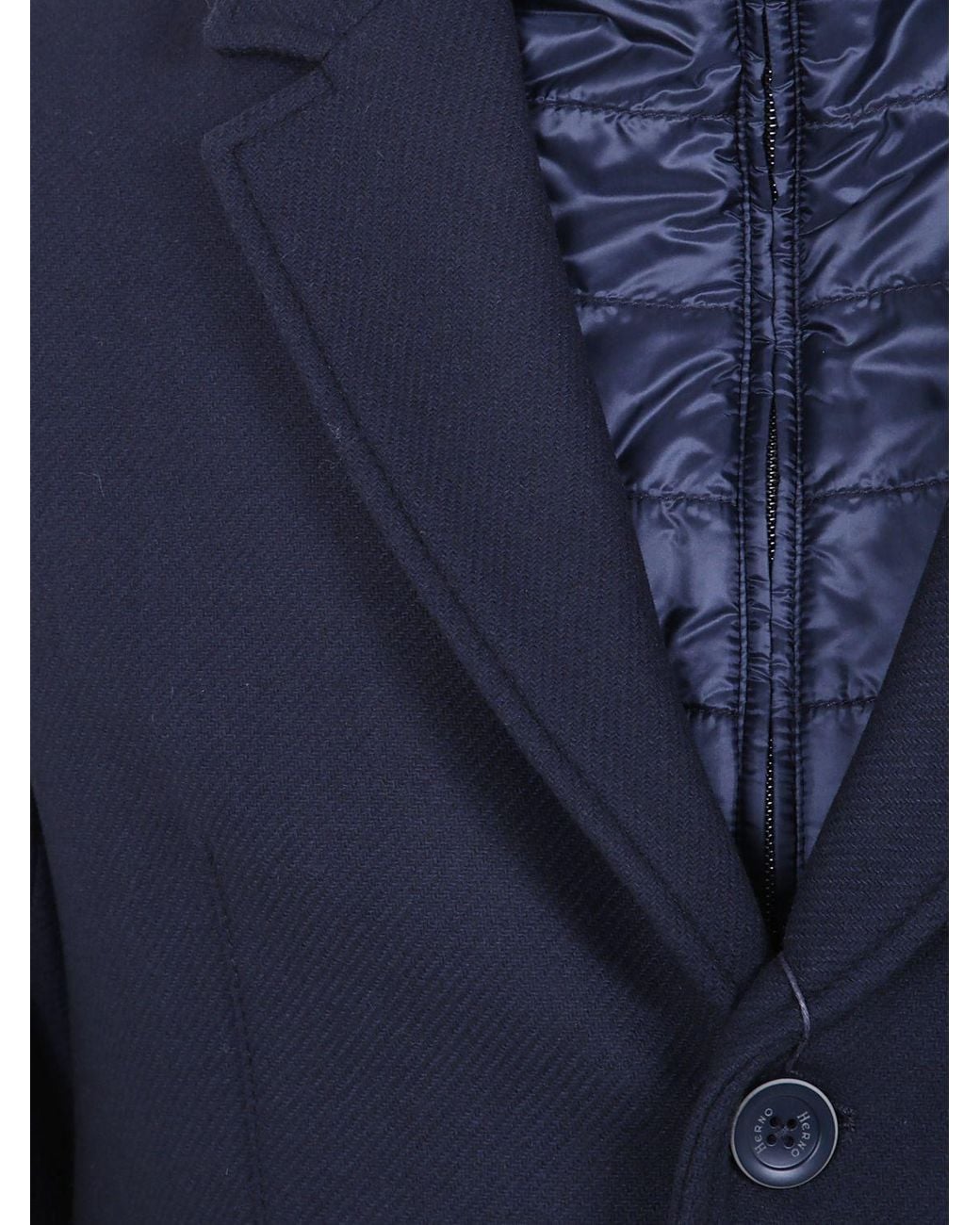 Herno Blue Single-Breasted Wool And Nylon Coat With Quilted Bib for men