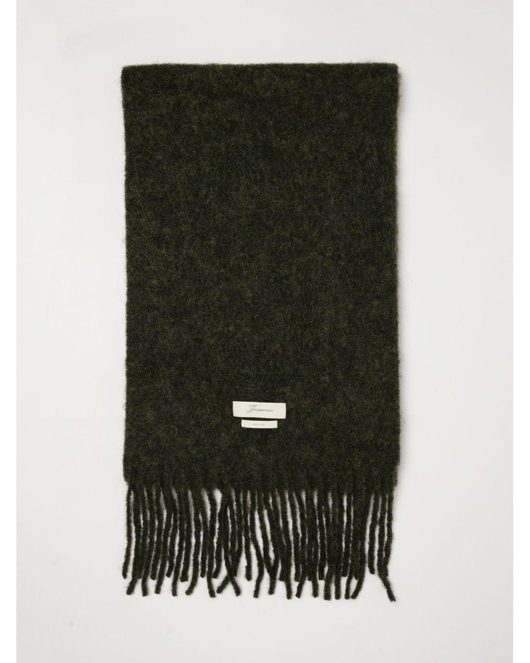 Jacquemus Black Alpaca And Mohair Wool Blend Scarf With Fringed Hem And Logo for men
