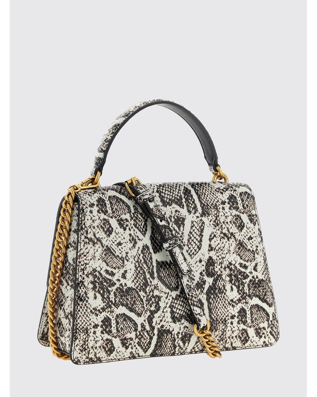 Pinko White Love Bag Python-Print Leather Handbag With Love Birds Logo