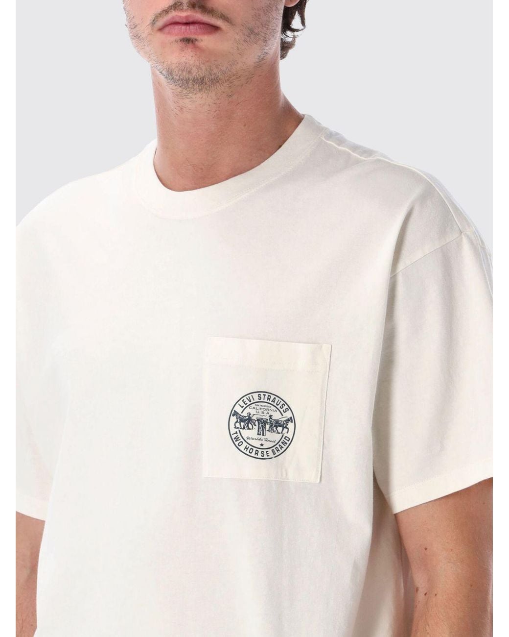 Levi's White Cotton T-Shirt With Patch Pocket And Graphic Logo Print for men