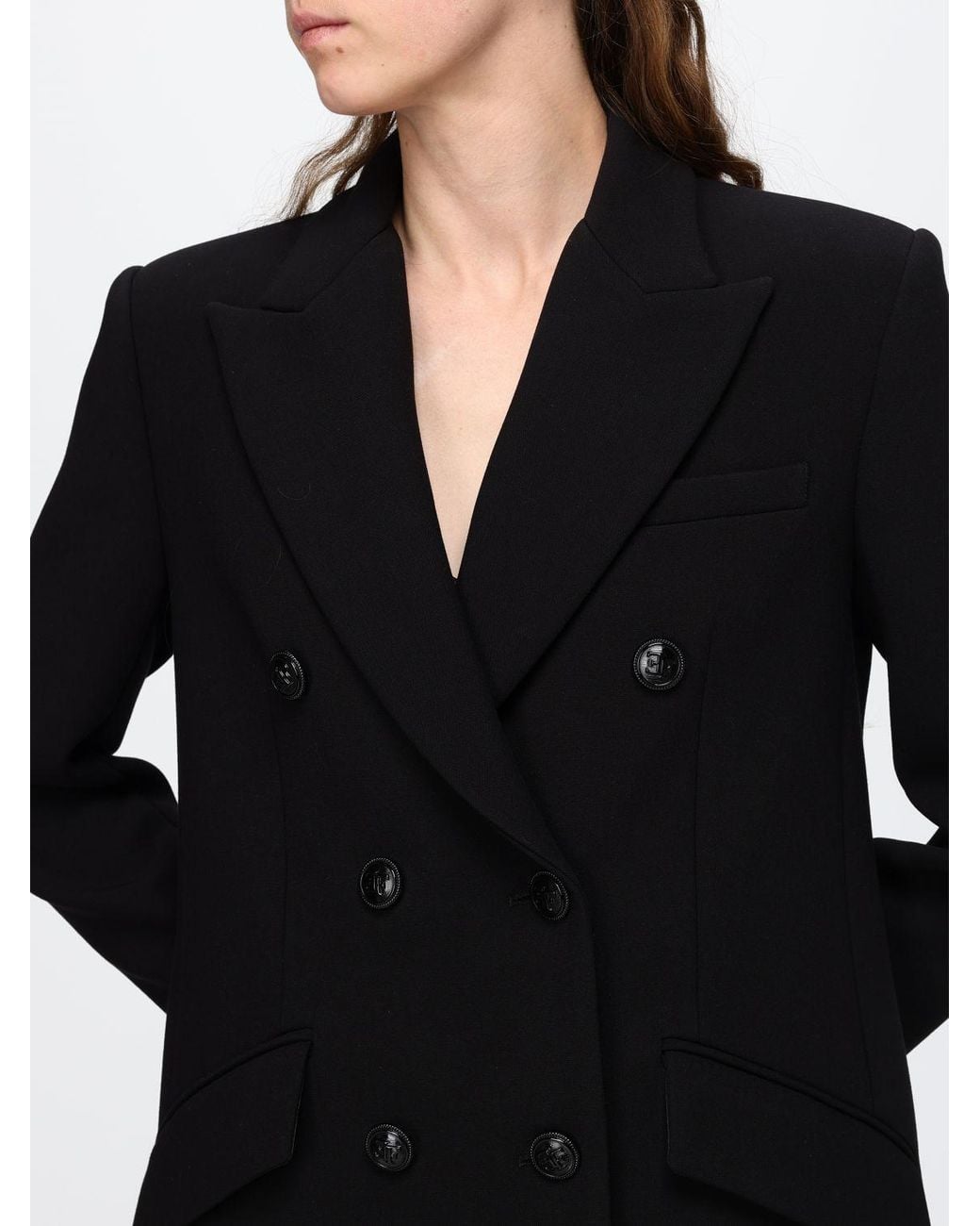 Elisabetta Franchi Black Double-Breasted Long Coat