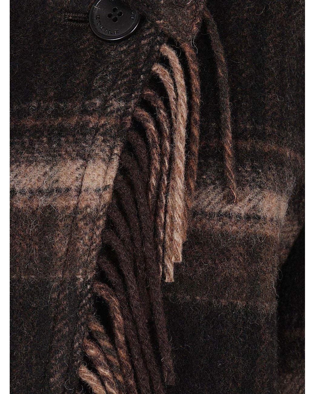 Isabel Marant Black Short Single-Breasted Check Wool-Blend Coat With Fringes