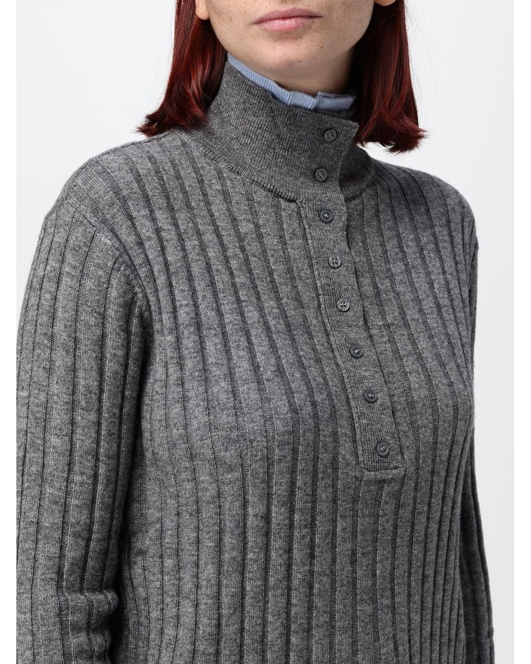 ELEH Gray Wool Blend Turtleneck Jumper With Dropped Shoulders And Ribbed Trims
