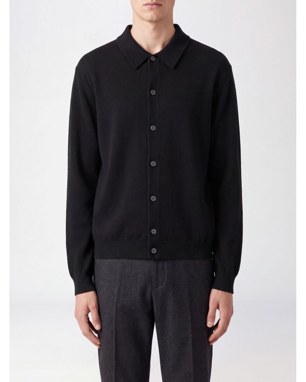 Aspesi Blue Long-Sleeved Knit Polo With A Ribbed Collar And Button Placket for men