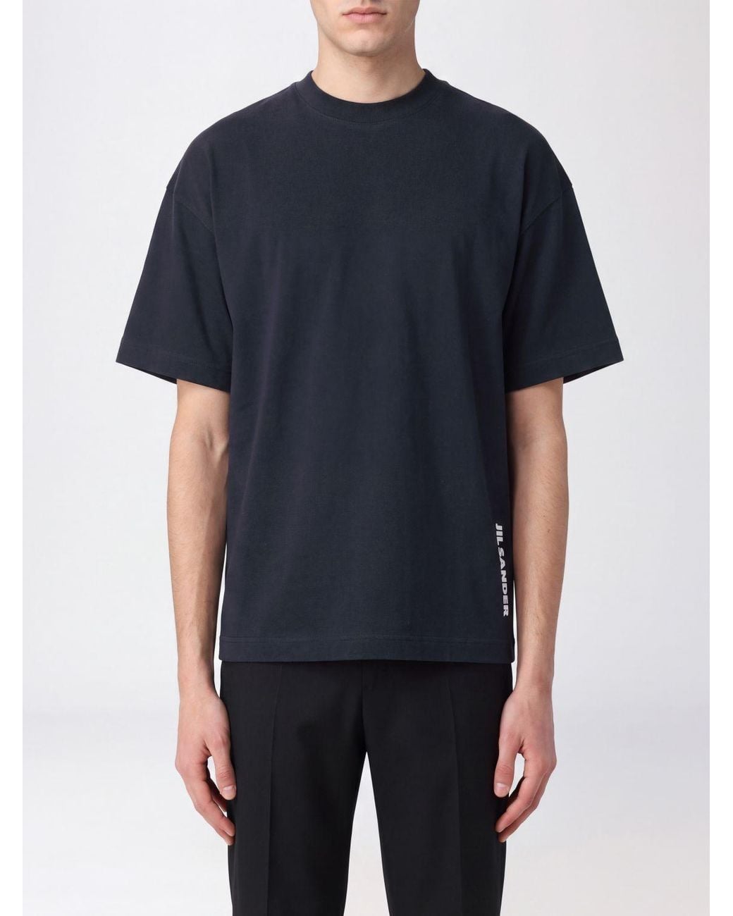 Jil Sander Blue Relaxed Fit Cotton T-Shirt With Contrasting Logo for men