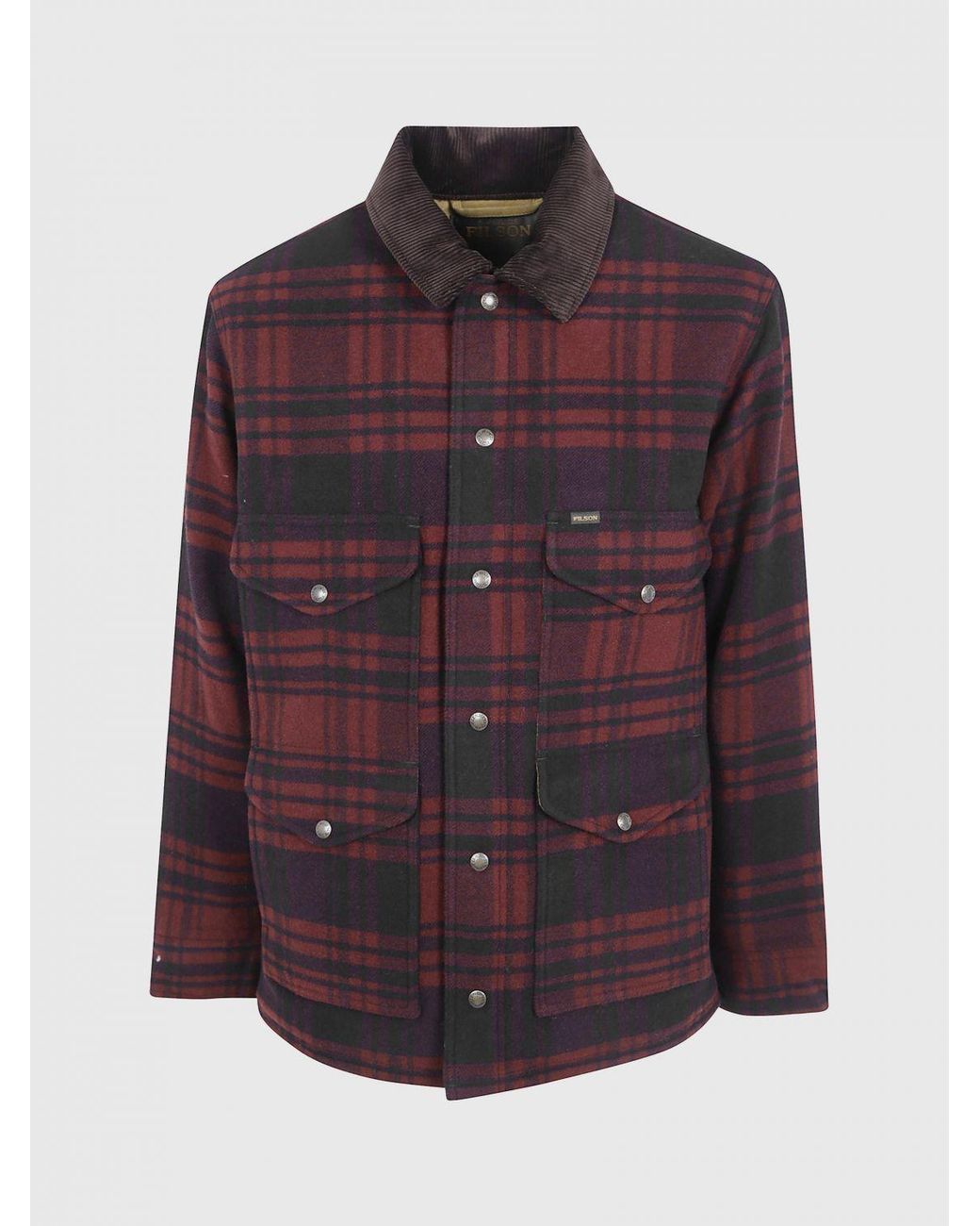 Filson Red Spokane Tartan Wool Shirt Jacket With Contrast Velvet Collar for men
