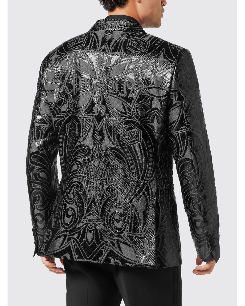 Philipp Plein Black Single-Breasted Blazer With Crystal Monogram And Peak Lapels for men