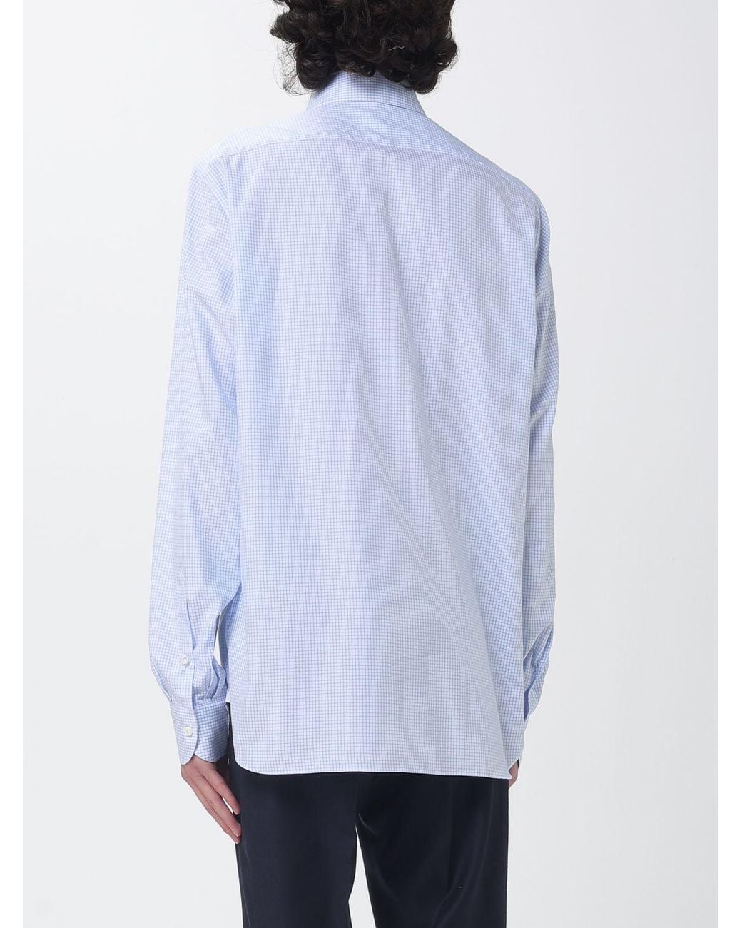 Luigi Borrelli Napoli Blue Luciano Long-Sleeve Striped Cotton Shirt With French Collar for men