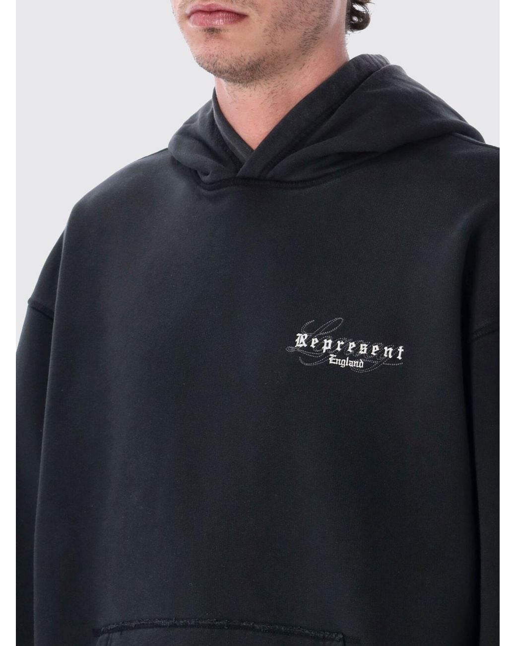 Represent Blue Cotton Hooded Sweatshirt With Logo for men