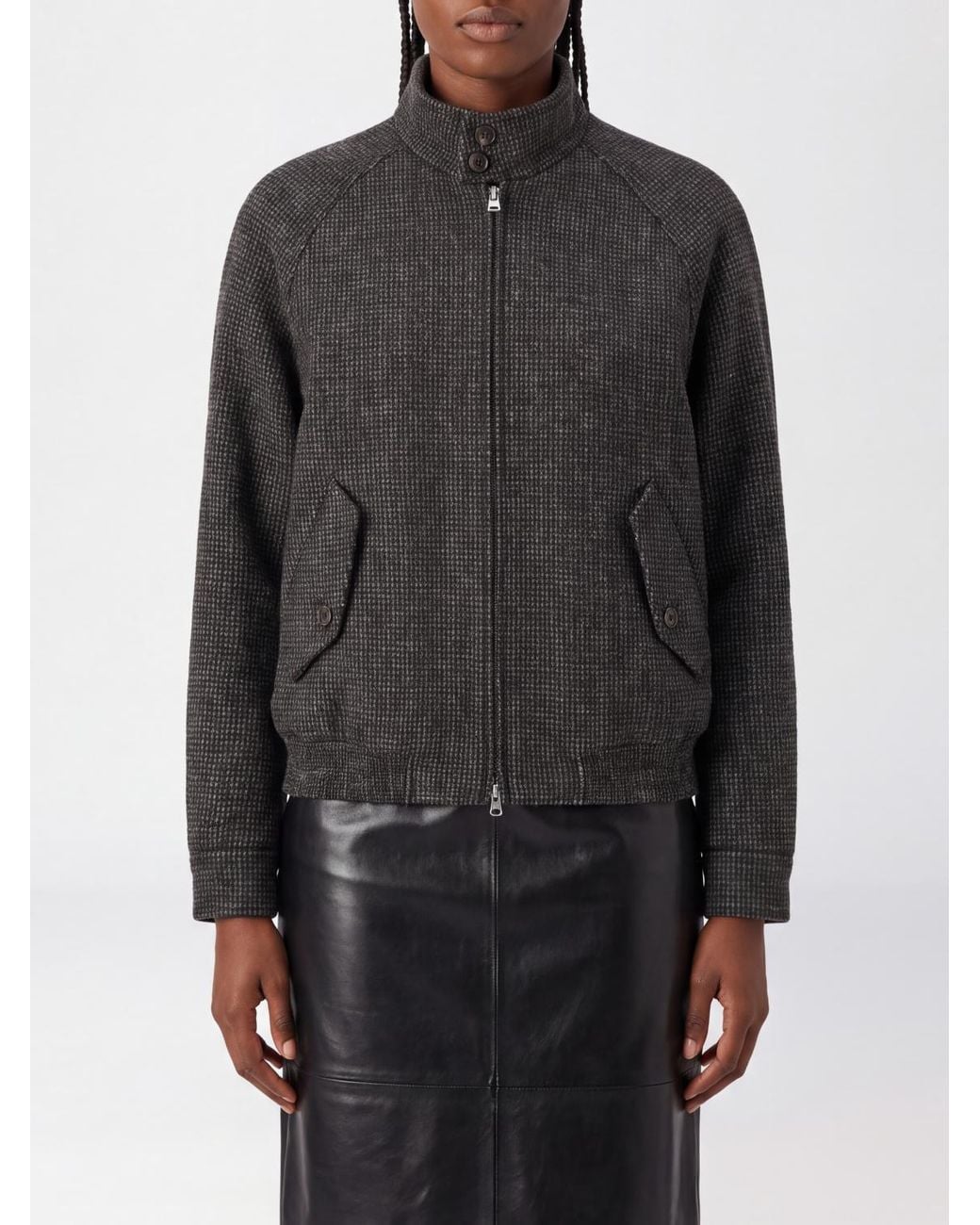 DUNST Gray High Neck Wool And Alpaca Bomber Jacket With Zip Closure