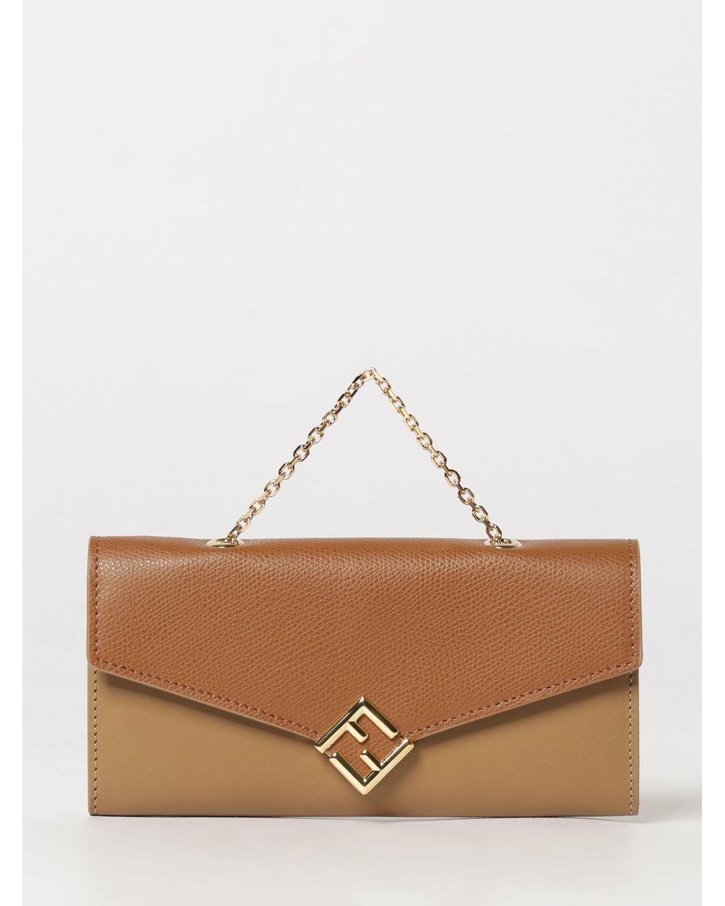 Fendi Brown Ff Diamonds Grained Calfskin Wallet On Chain With Monogram