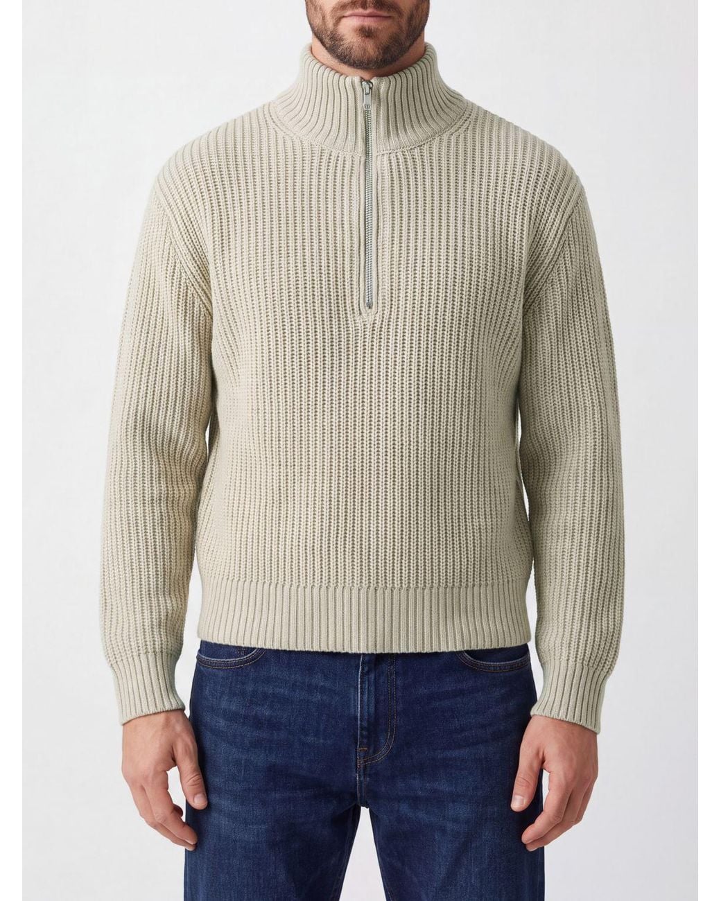 Camper Natural Ribbed Wool Blend Half-Zip High Neck Jumper for men