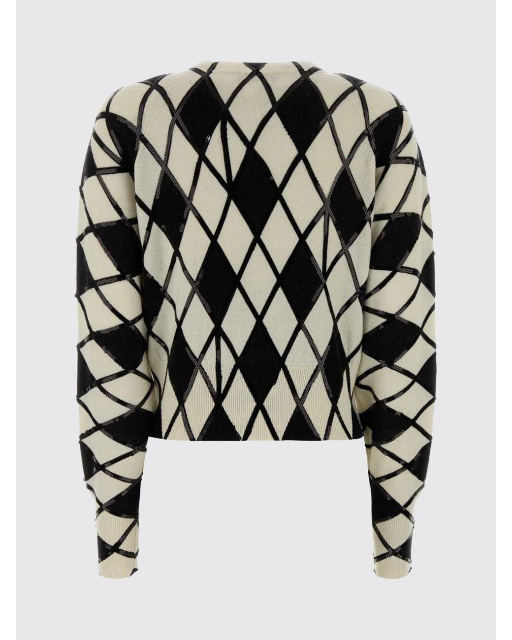 Blumarine Black Wool And Cashmere Argyle Cardigan With Sequin Embellishment