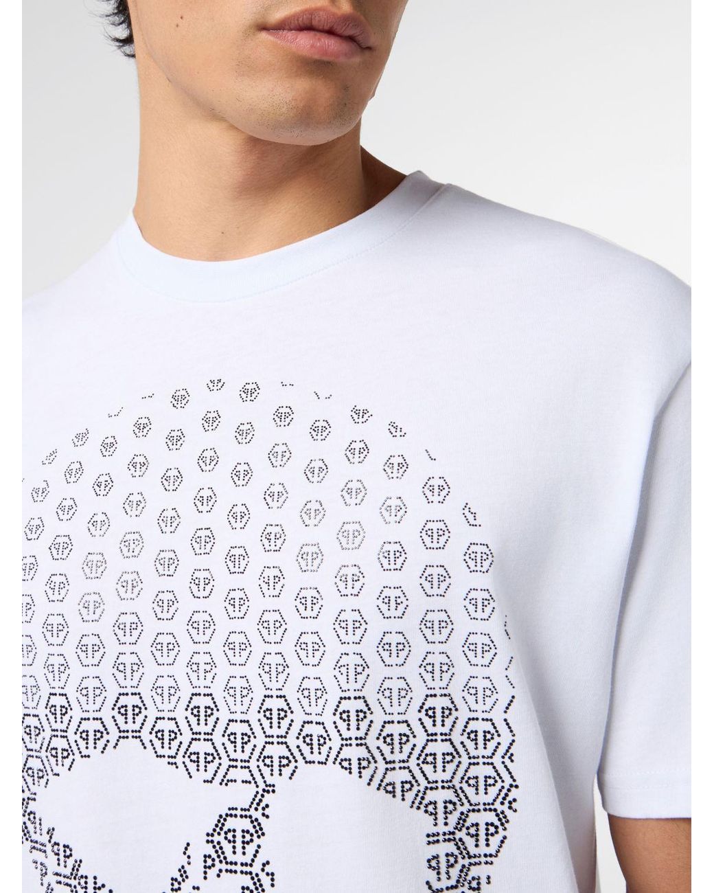 Philipp Plein White Skull T-Shirt With Rhinestones for men