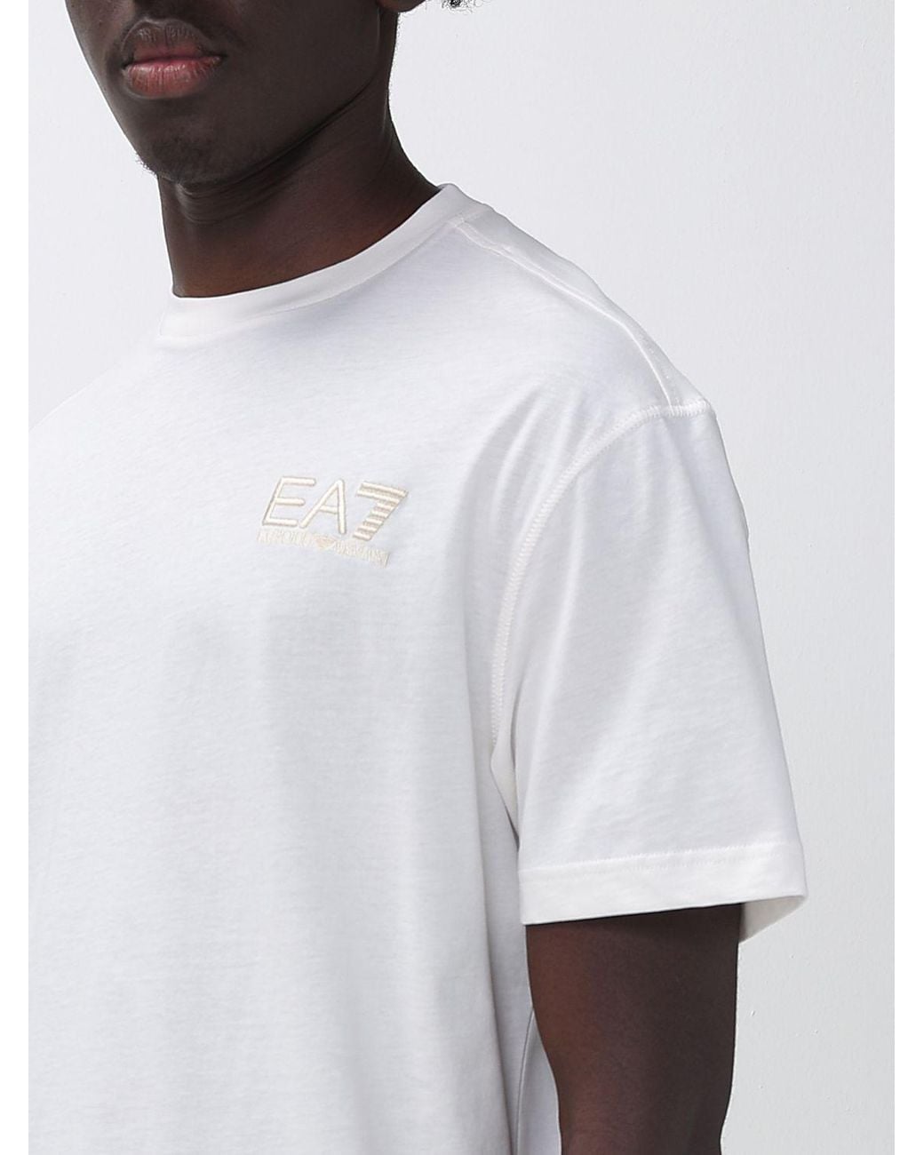 EA7 White Printed Cotton Crew Neck T-Shirt for men