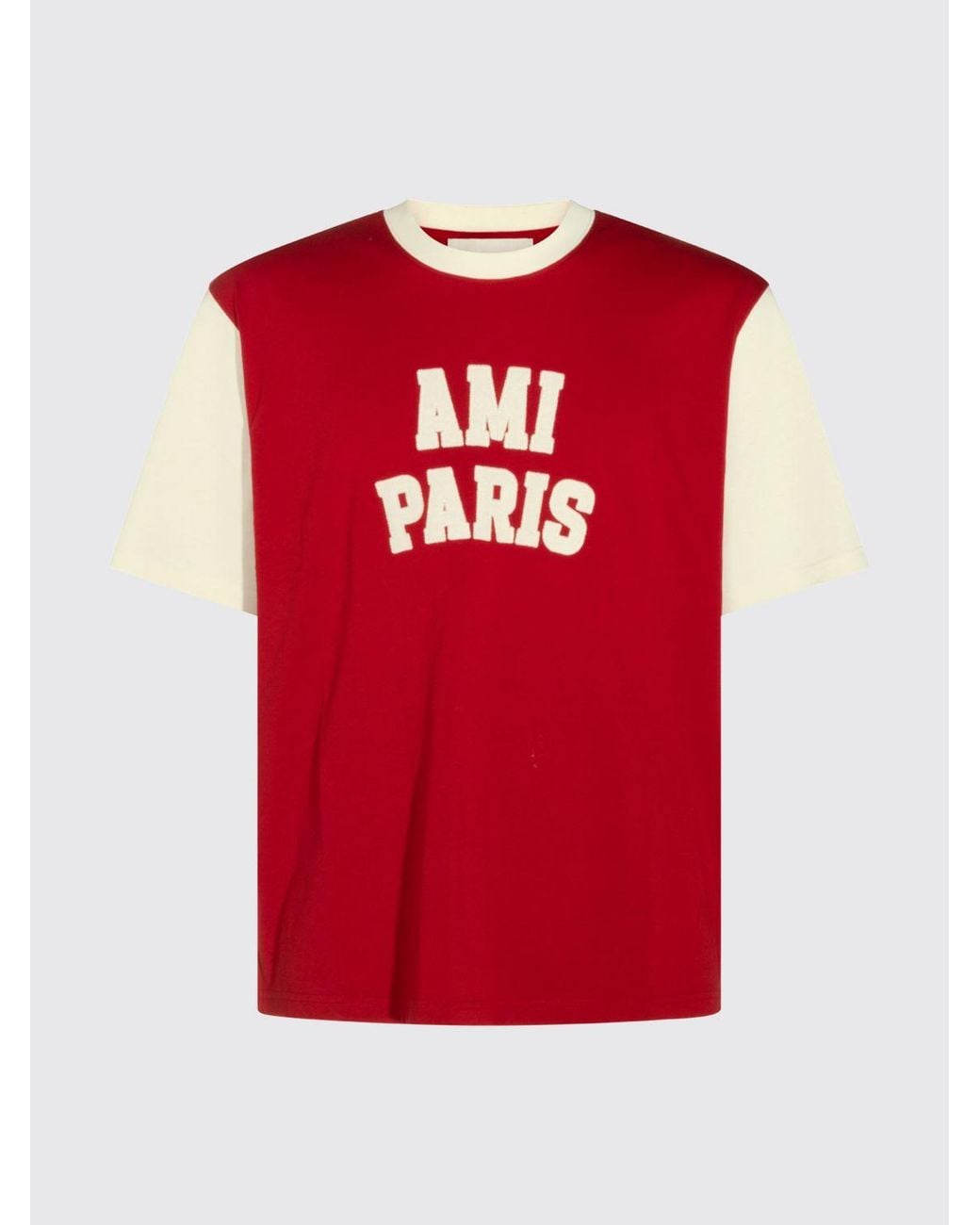 AMI Red Contrast Logo Cotton Crew Neck T-Shirt