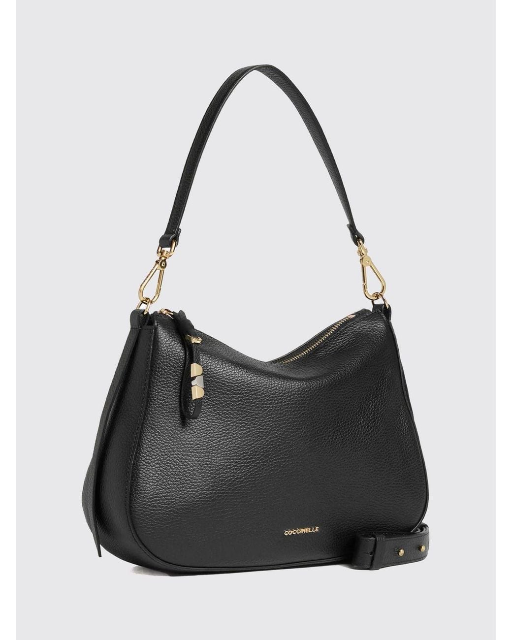 Coccinelle Black Nory Tumbled Leather Shoulder Bag With Removable Handle And Strap