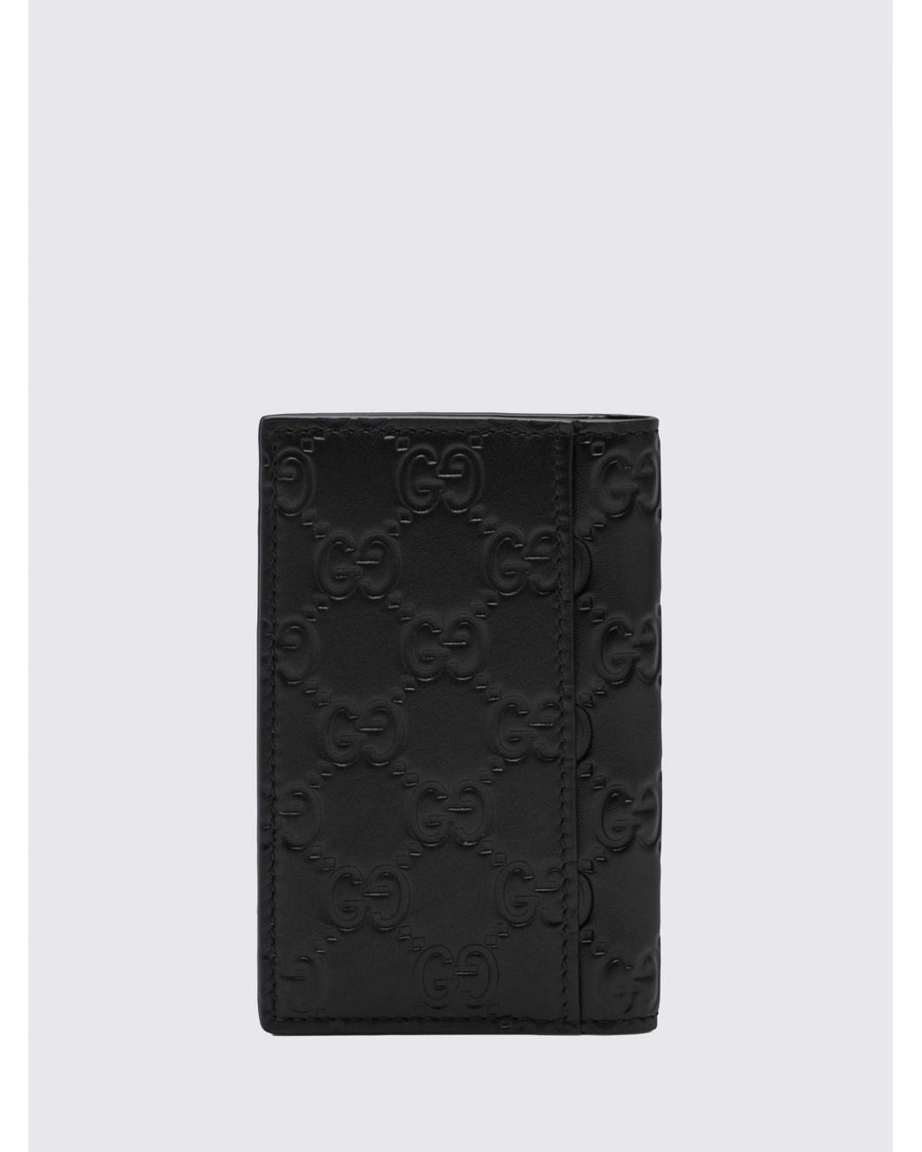 Gucci Black Gg Emblem Embossed Leather Card Holder for men