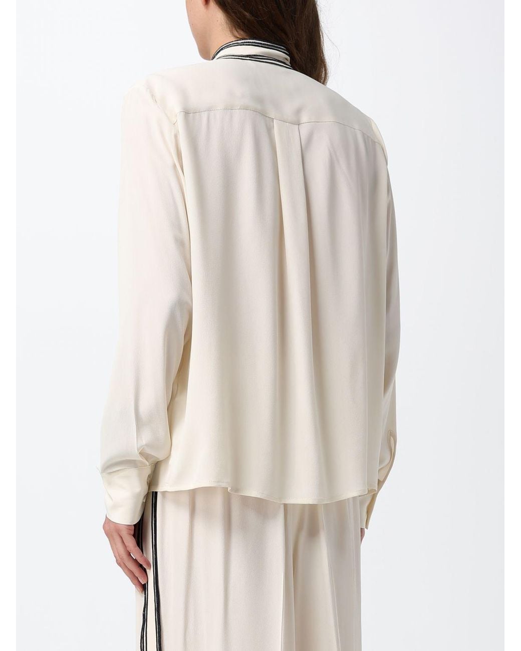 Fabiana Filippi Natural Silk Pussy-Bow Collar Long-Sleeved Shirt