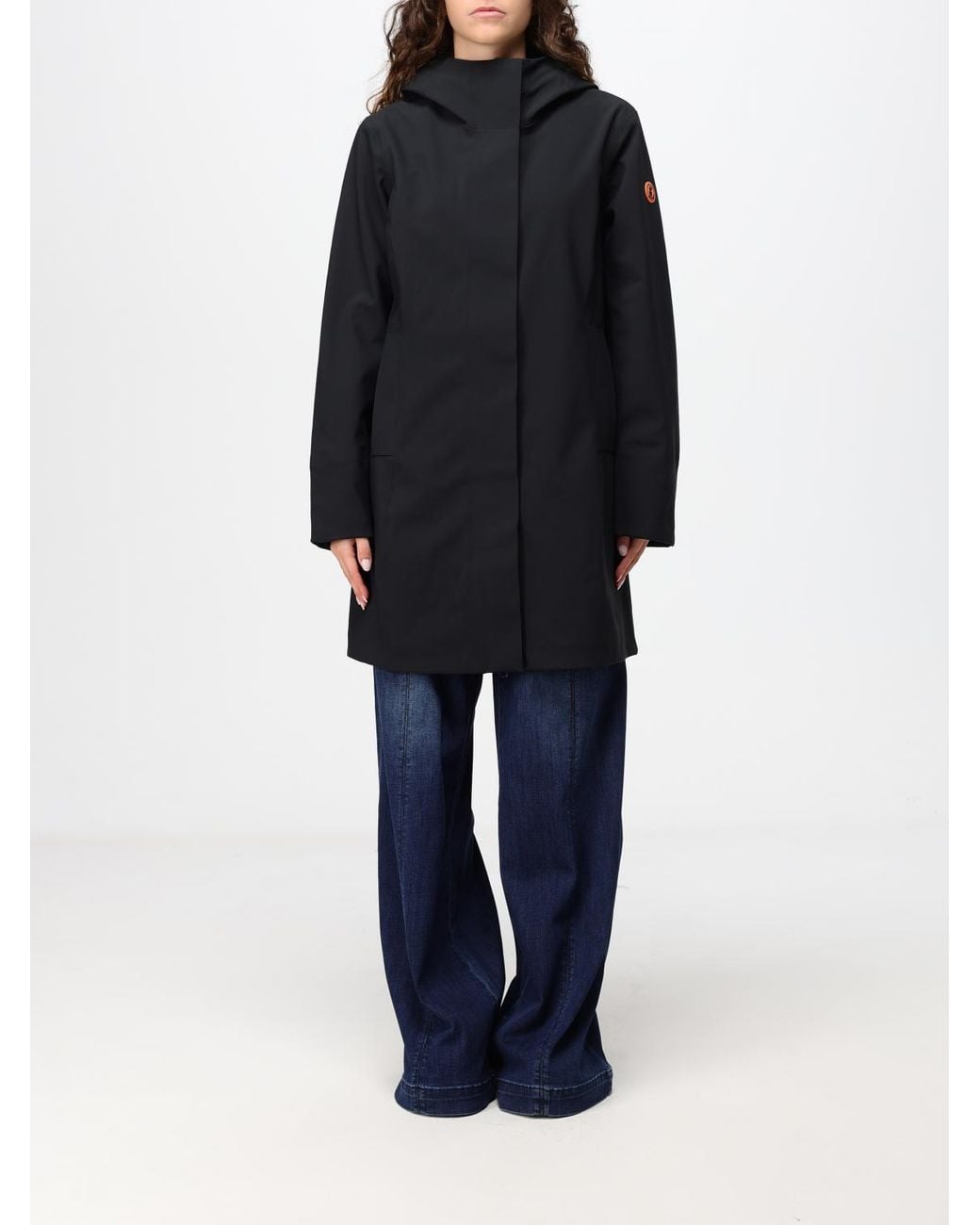 Save The Duck Blue Knee-Length Polyester Parka With Padded Hood