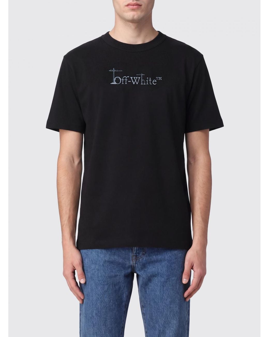 Off-White c/o Virgil Abloh Black Crewneck Cotton T-Shirt With Contrasting Arrow Logo Print for men