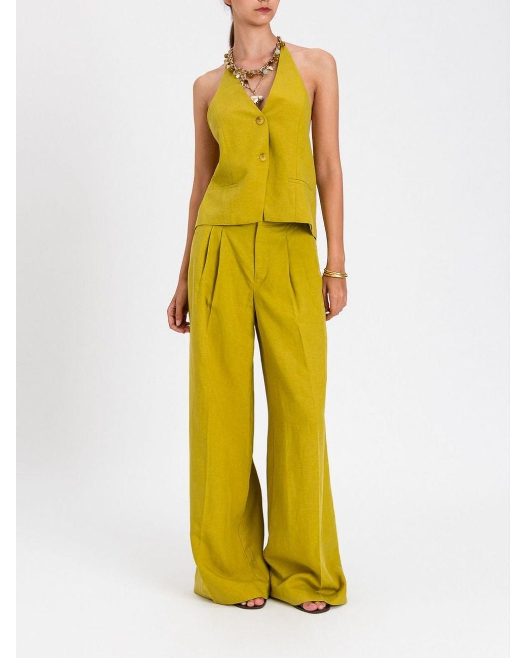 Twinset Yellow Linen Blend Vest