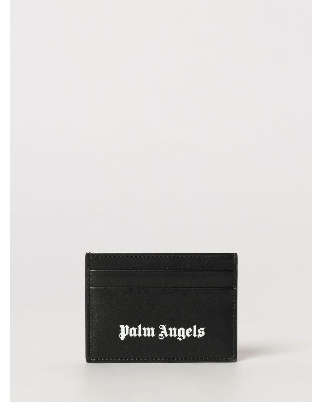 Palm Angels White Flat Leather Card Holder With Printed Logo And Five Slots for men