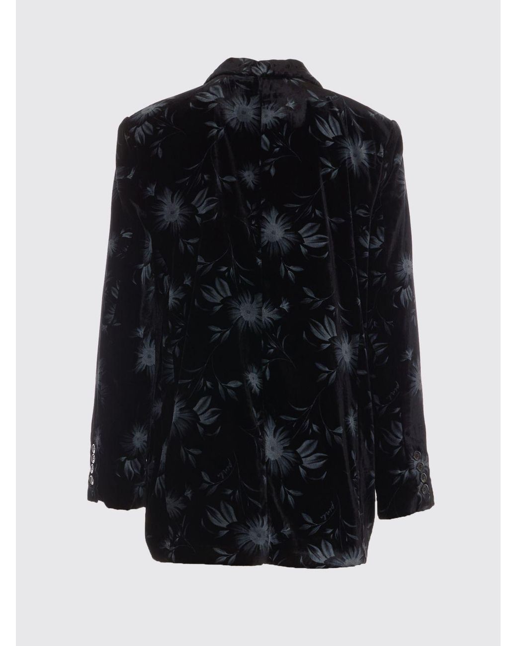 Pinko Black Double-Breasted Abstract Print Velvet Blazer With Padded Shoulders