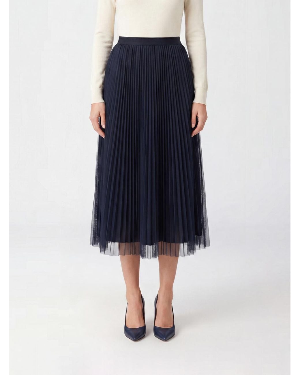 Fabiana Filippi Blue Pleated Crêpe Midi Skirt With A High Elasticated Waist