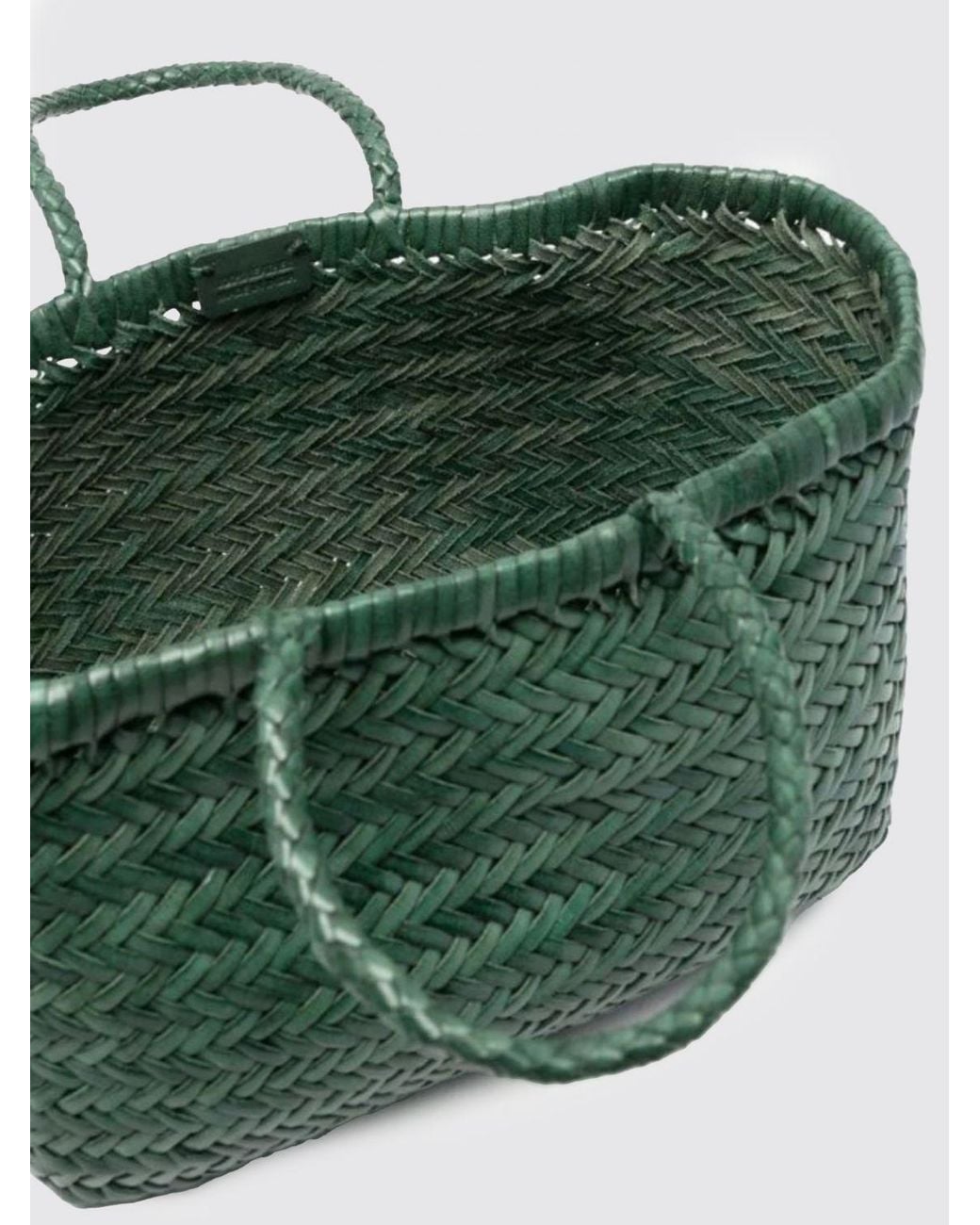 Dragon Diffusion Green Triplo Salto Woven Leather Handbag With Double Handle
