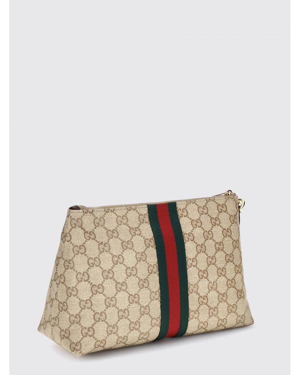 Gucci Natural Gg Monogram Jacquard Pouch With Striped Details And Wrist Strap for men