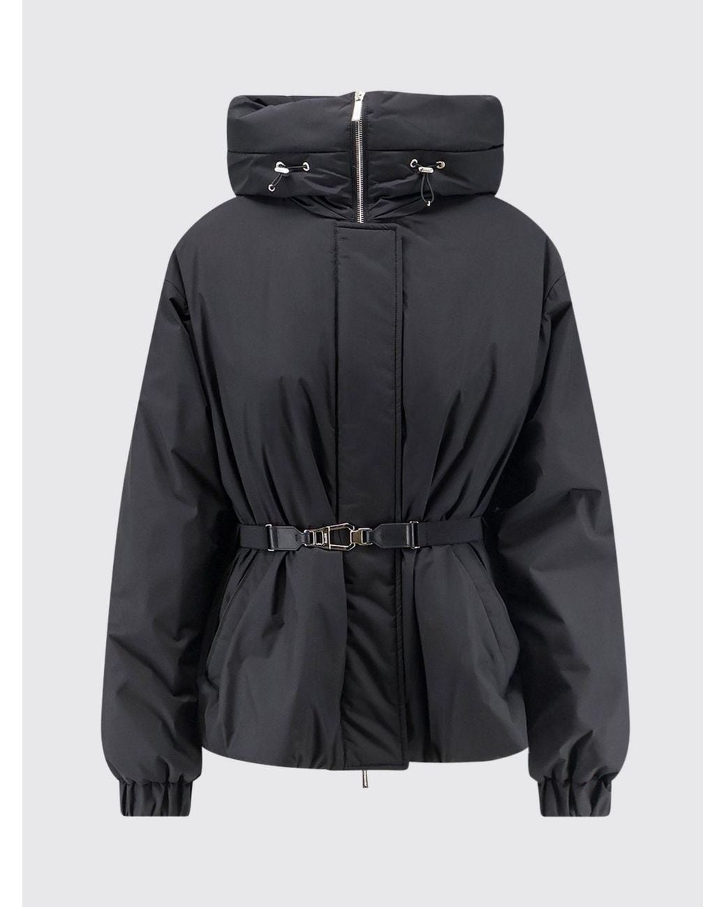 Moorer Blue Padded Cropped Down Jacket With Hood, High Collar And Belt