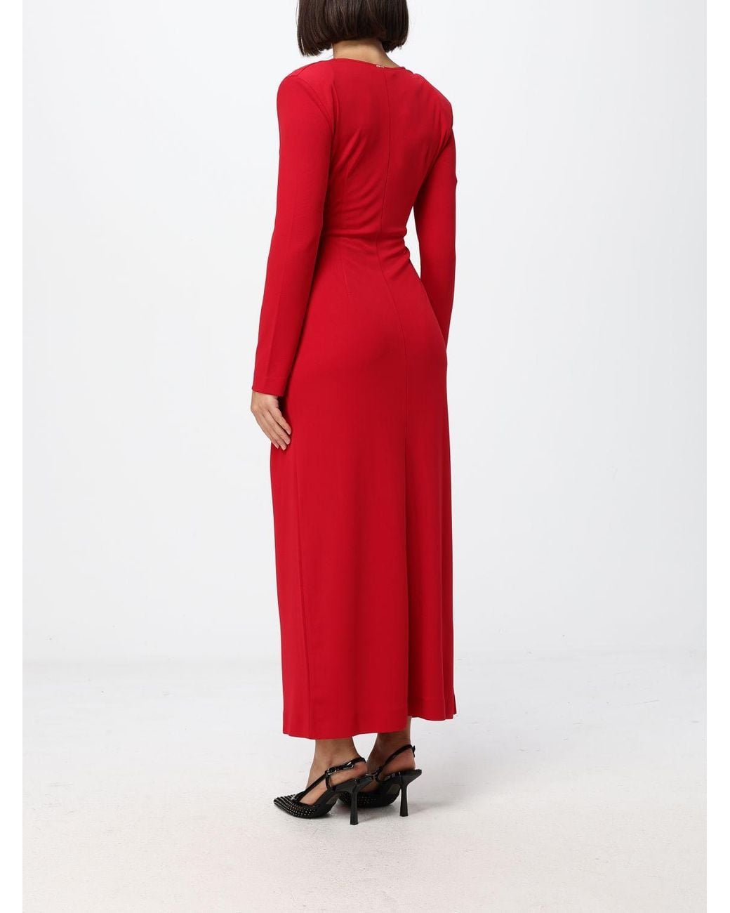 Twinset Red Slim Fit Midi Sheath Dress