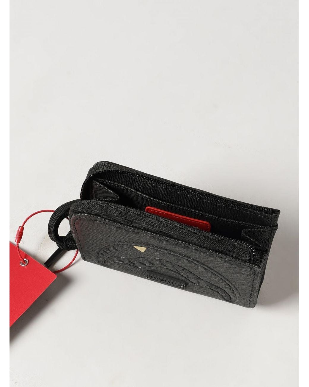 Sprayground Gray Pvc Card Holder With Zip And Impressed Shark Logo for men