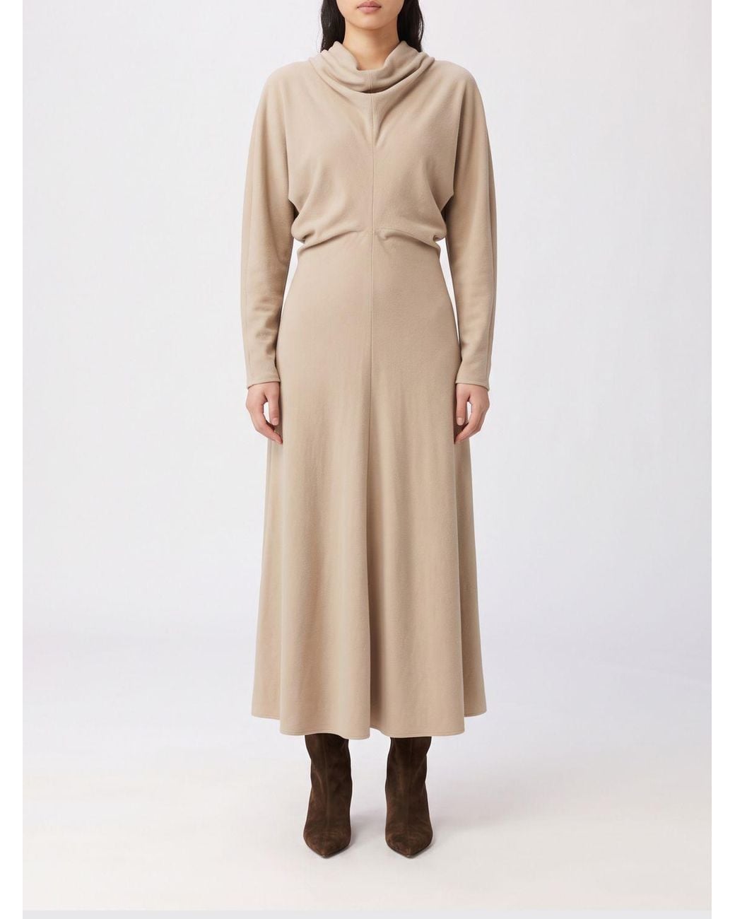 Totême Natural Draped Neck Long Viscose Sheath Dress
