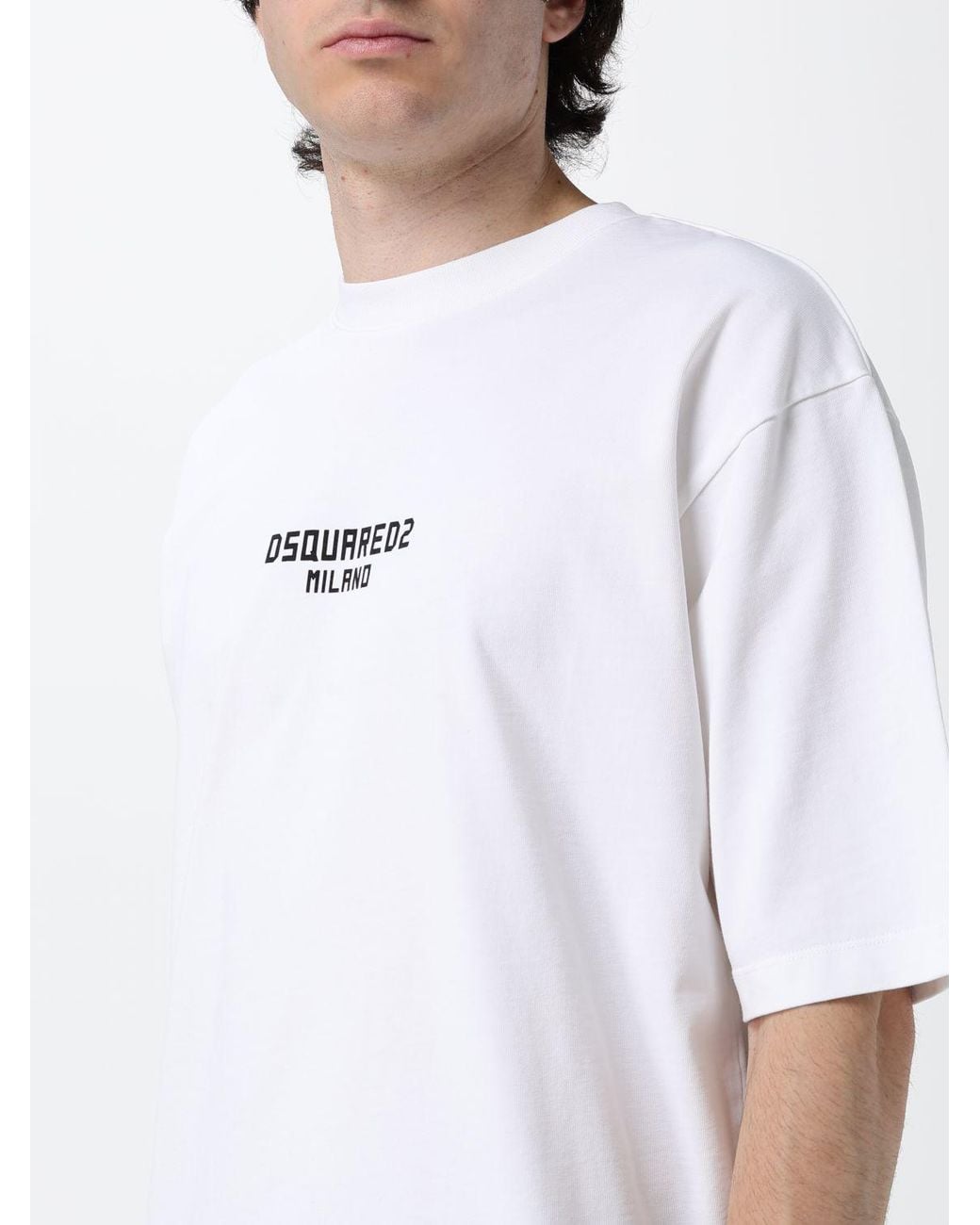 DSquared² White Drop-Shoulder Cotton T-Shirt With Contrast Logo for men