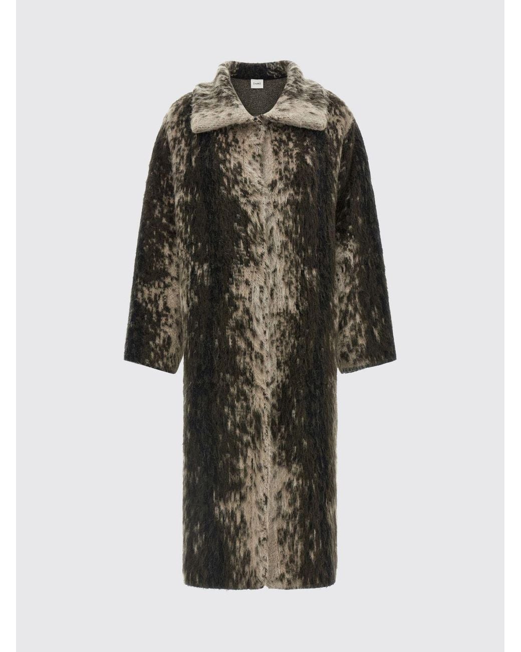 Nude Brown Long Alpaca Wool Coat With An Abstract Pattern And A Classic Collar