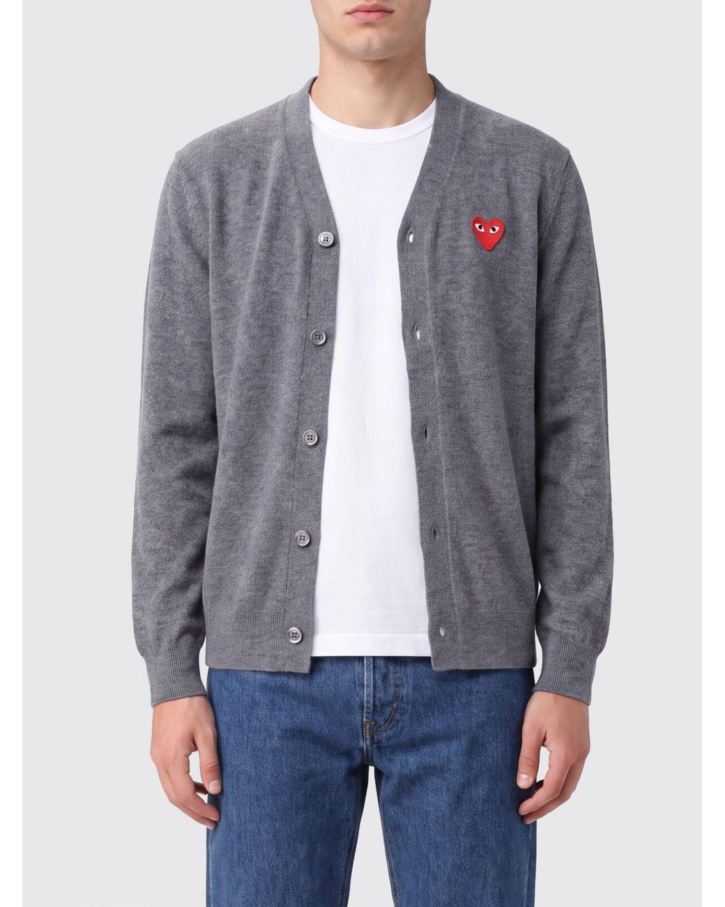 COMME DES GARÇONS PLAY Blue Comme Des GarÇ Ons Play V-Neck Wool Cardigan With An Embroidered Logo for men